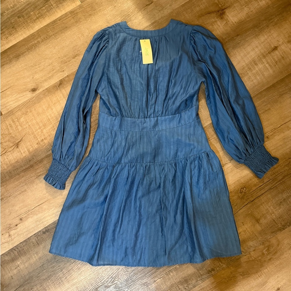 JADE 🆕 Melody Tam Indigo V Neck Flounce Dress Size Small 🆕🆕🆕 - Picture 11 of 12
